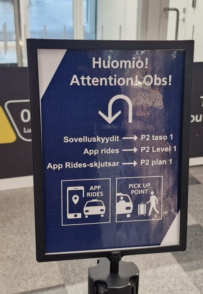 P2 parking hall pick-up point for Uber and Bolt at Helsinki Airport