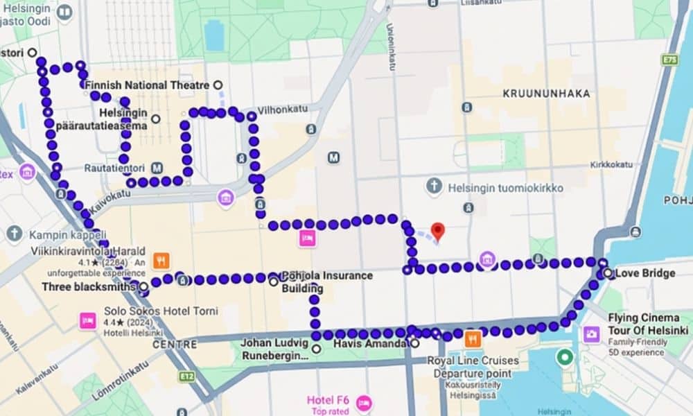 Capitol of Contrasts Audio tour route through Helsinki Centre