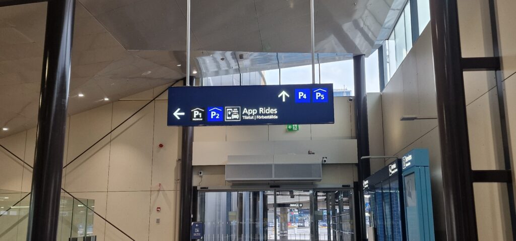 How to get to the App Ride pick up area: Step 2 - Follow the P2 signs from there