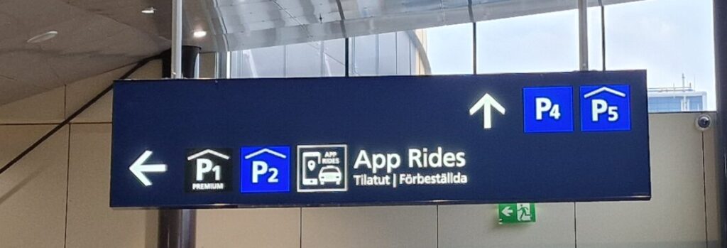 App Ride signage at the Helsinki Airport - right next to the entry to the Airport Train Station
